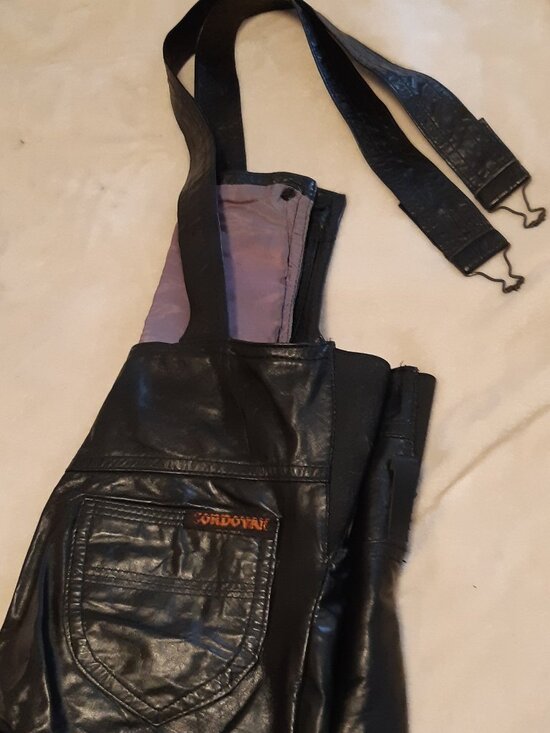 Cordovan Montreal Pants - Vintage Cordovan Montreal Real Leather Moto Overalls Bib Pants Black